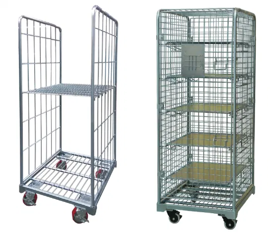 Warehouse Medium Duty Storage Logistics Transport Steel 4 Sided Security Wire Mesh Roll Container